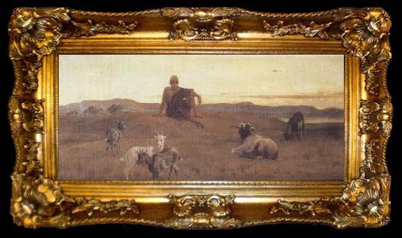 framed  Frederick goodall,R.A. The Young Arab Outpost (mk37), ta009-2